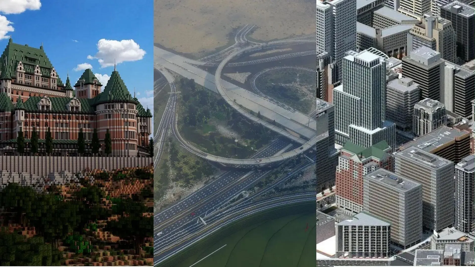 Structures from an ambitious fictional country build that took nearly ten years to finish (Image via Reddit/Whiffdog_/Mojang Studios) Structures from an ambitious fictional country build that took nearly ten years to finish (Image via Reddit/Whiffdog_/Mojang Studios)