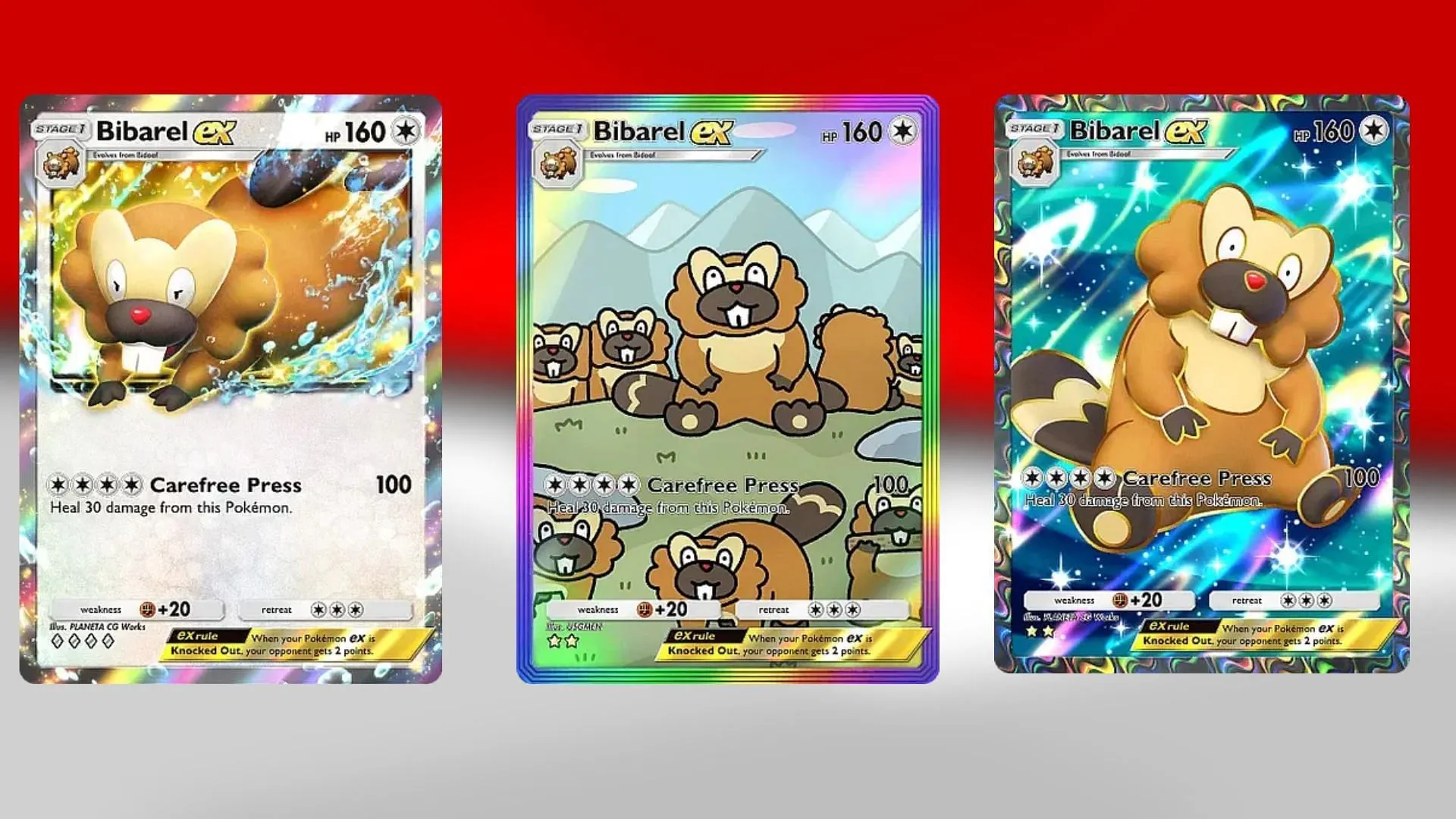 All Bibarel ex variants in PTCGP (Image via TPC) All Bibarel ex variants in PTCGP (Image via TPC)