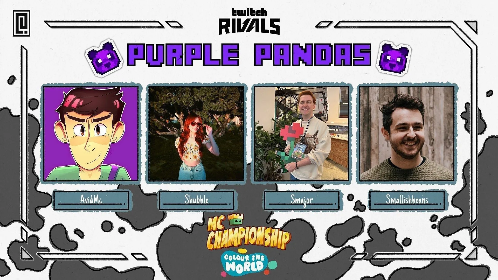 Purple Pandas lineup for MCC x Twitch Rivals Colour the World Purple Pandas lineup for MCC x Twitch Rivals Colour the World