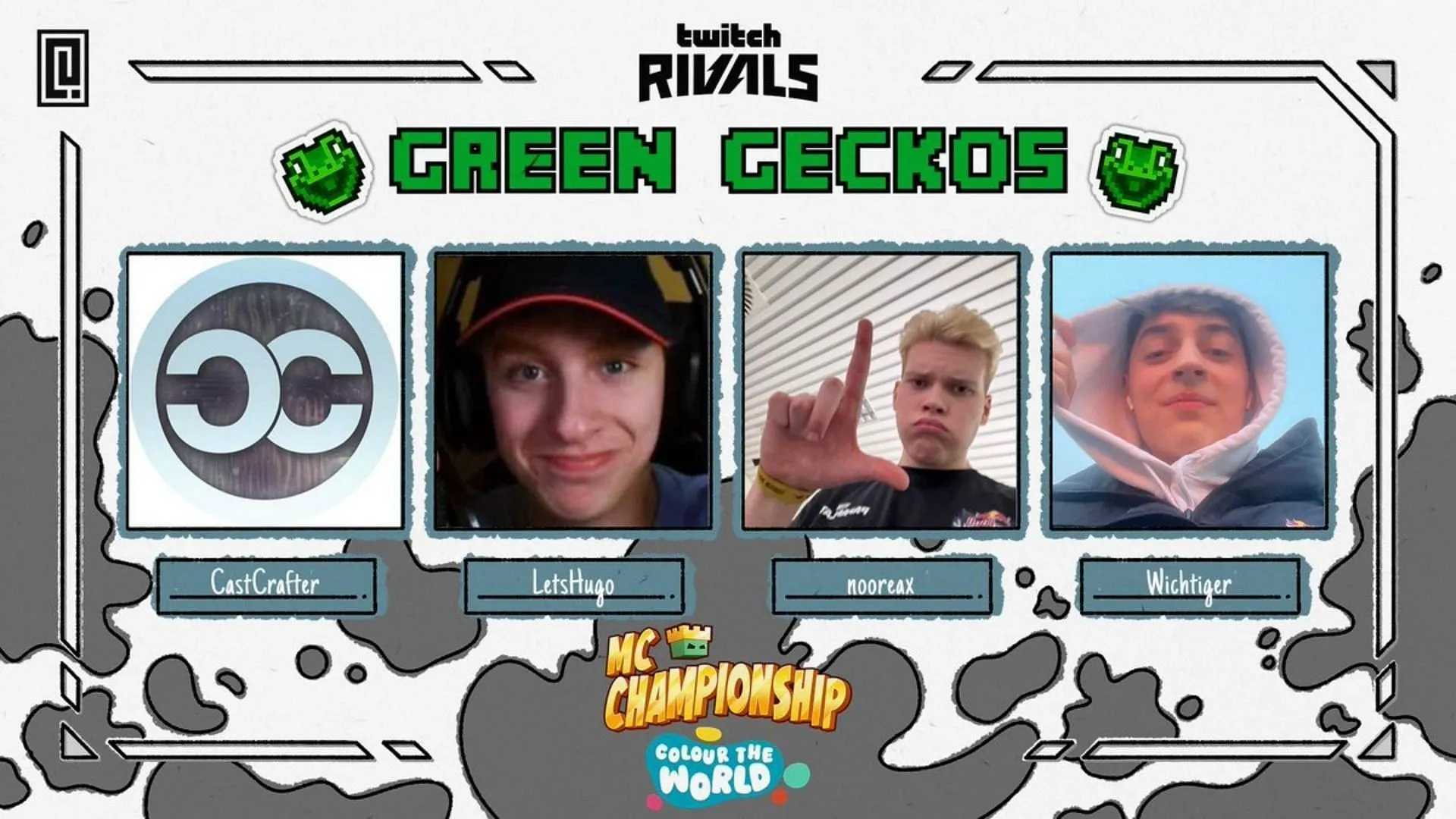 Green Geckos members in MCC x Twitch Rivals Colour the World Green Geckos members in MCC x Twitch Rivals Colour the World