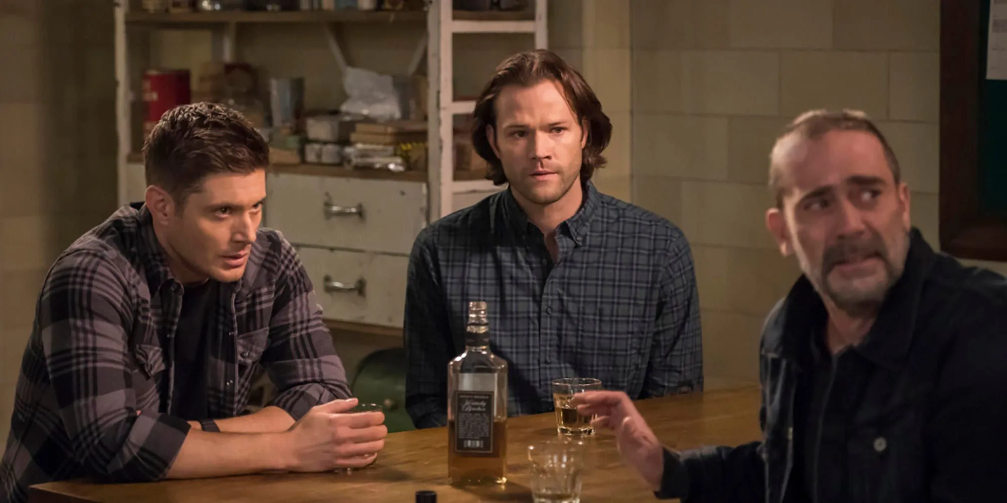 Sam (Jared Padalecki) and Dean (Jensen Ackles) watch as John (Jeffrey Dean Morgan) is reunited with Mary in Supernatural Sam (Jared Padalecki) and Dean (Jensen Ackles) watch as John (Jeffrey Dean Morgan) is reunited with Mary in Supernatural