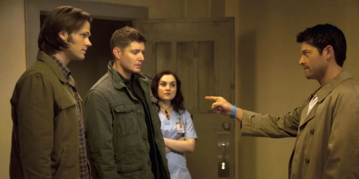 Sam, Dean, and Meg listen to Castiel in Supernatural Season 7 Sam, Dean, and Meg listen to Castiel in Supernatural Season 7