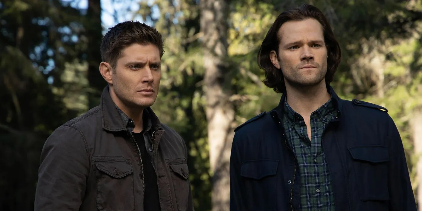 Dean and Sam looking surprised outside on Supernatural Dean and Sam looking surprised outside on Supernatural