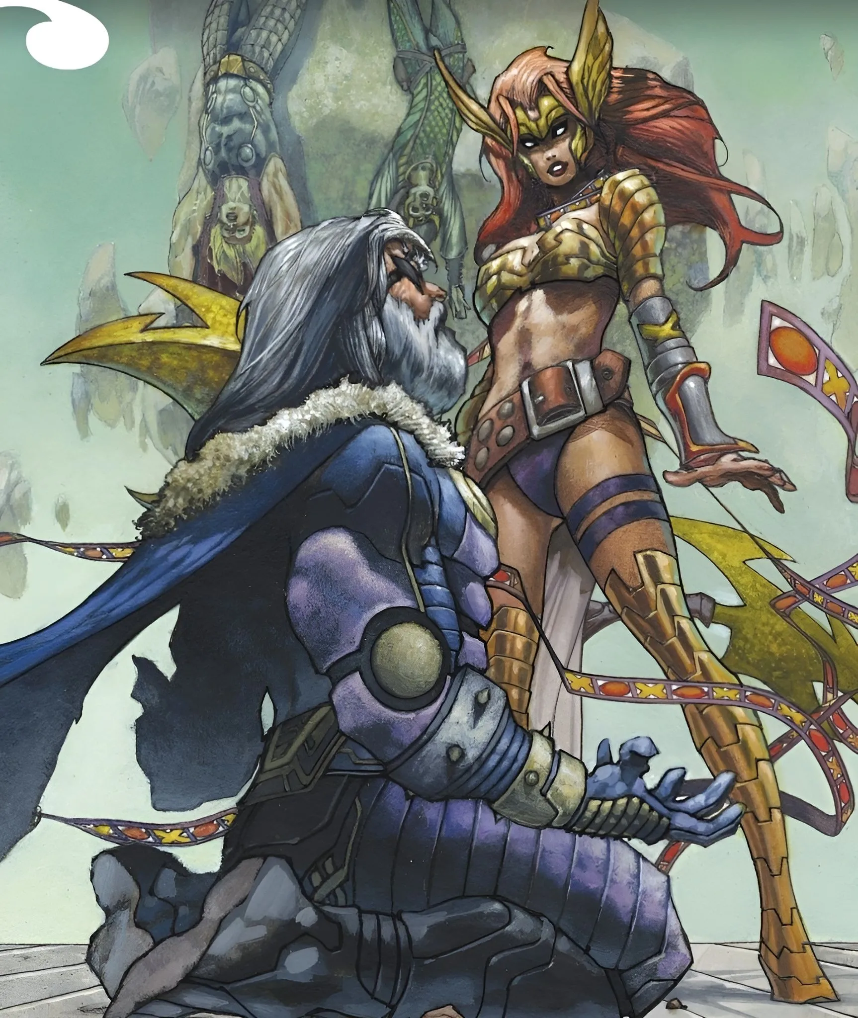 Angela Looks Down On Odin, Who Is Kneeling On The Ground Angela Looks Down On Odin, Who Is Kneeling On The Ground
