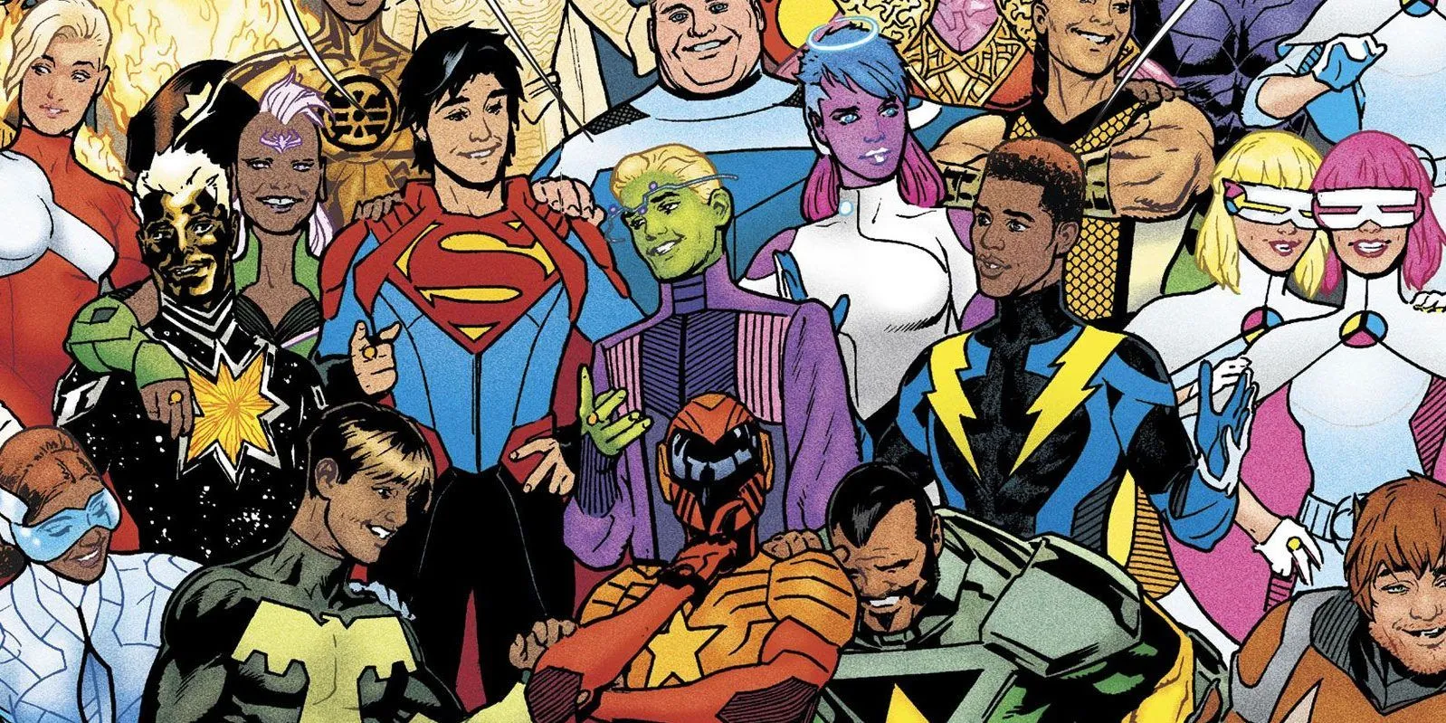 The Legion of Super-Heroes team together The Legion of Super-Heroes team together