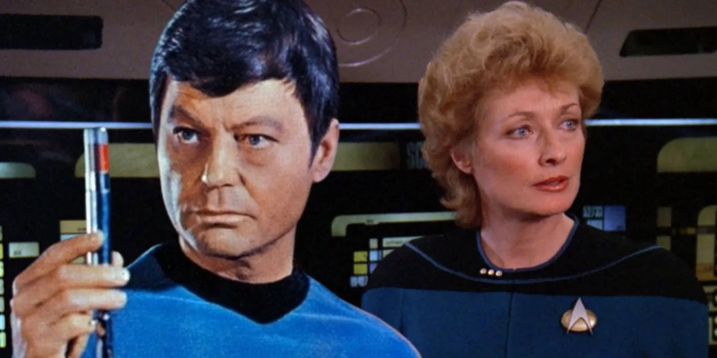 Dr. Leonard Bones McCoy and Dr. Katherine Pulaski in Star Trek Dr. Leonard Bones McCoy and Dr. Katherine Pulaski in Star Trek