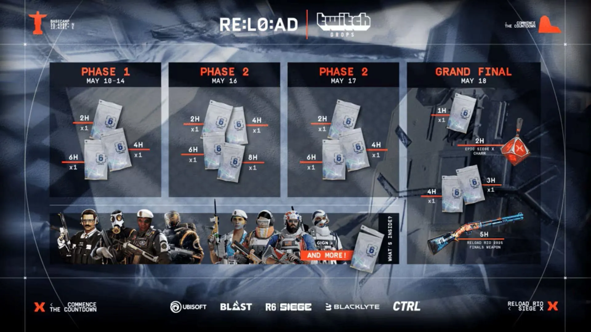 All Six Siege Year 10 Roadmap Twitch Drop rewards (Image via Ubisoft)