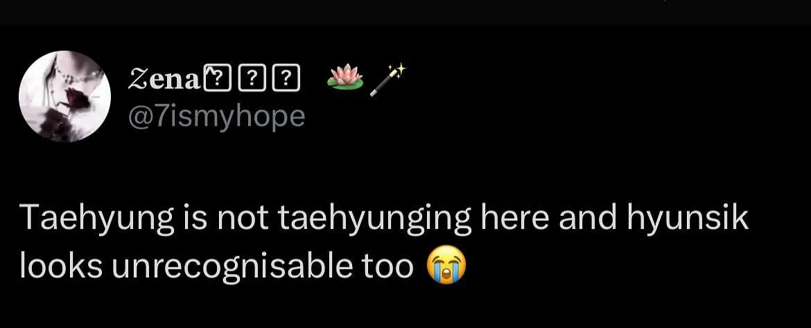 A fan comment on Taehyung's appearance in Eva Chow's post (Image via X/@7ismyhope)