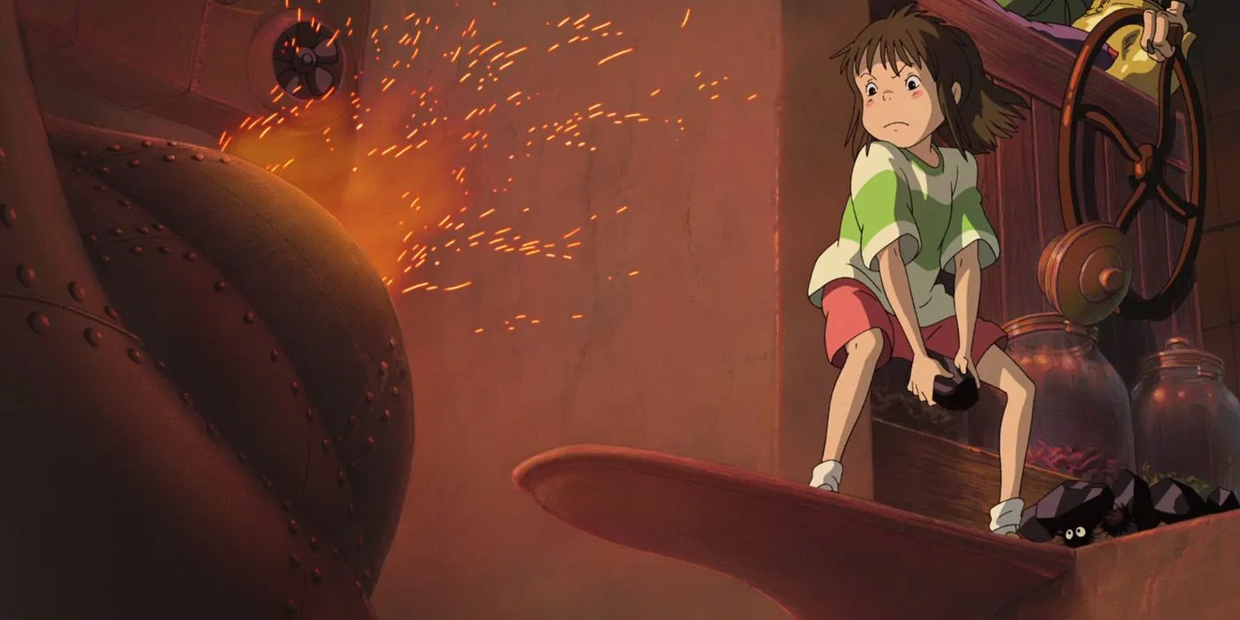 Chihiro working in the boiler room