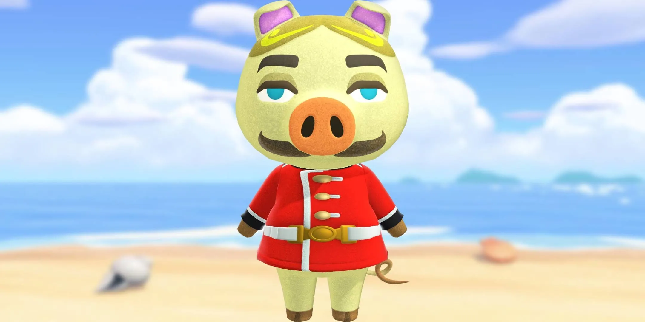 Chops standing in front of a beach in Animal Crossing: New Horizons. Chops standing in front of a beach in Animal Crossing: New Horizons.