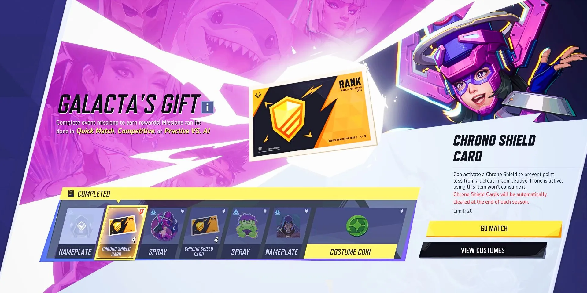 Chrono Shield Cards in Marvel Rivals' rewards interface. Chrono Shield Cards in Marvel Rivals' rewards interface.