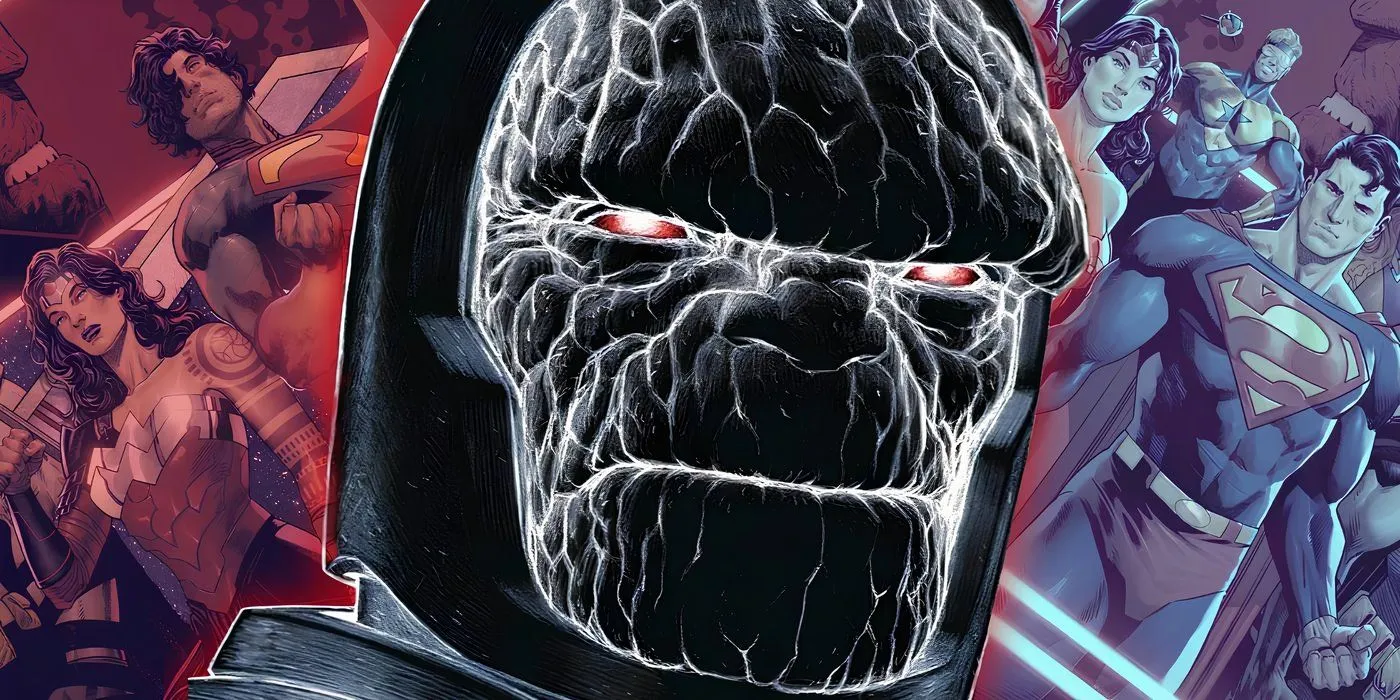 Comic cover featuring Darkseid in front of Absolute Wonder Woman and Superman Comic cover featuring Darkseid in front of Absolute Wonder Woman and Superman