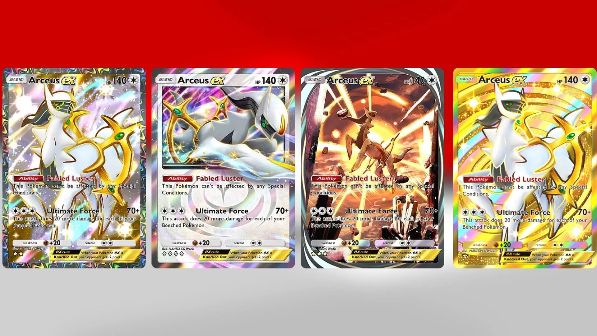 All Arceus ex variants in PTCGP (Image via TPC) All Arceus ex variants in PTCGP (Image via TPC)