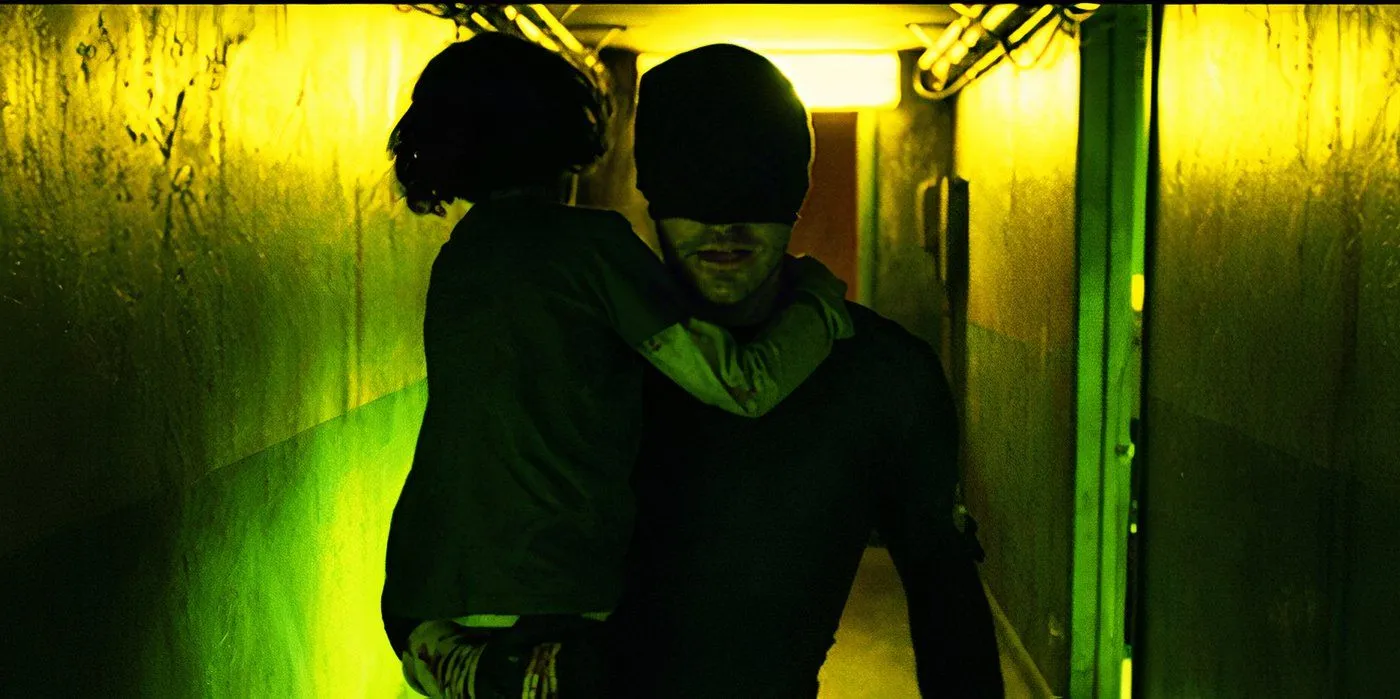 Daredevil rescuing the child after the fight Daredevil rescuing the child after the fight