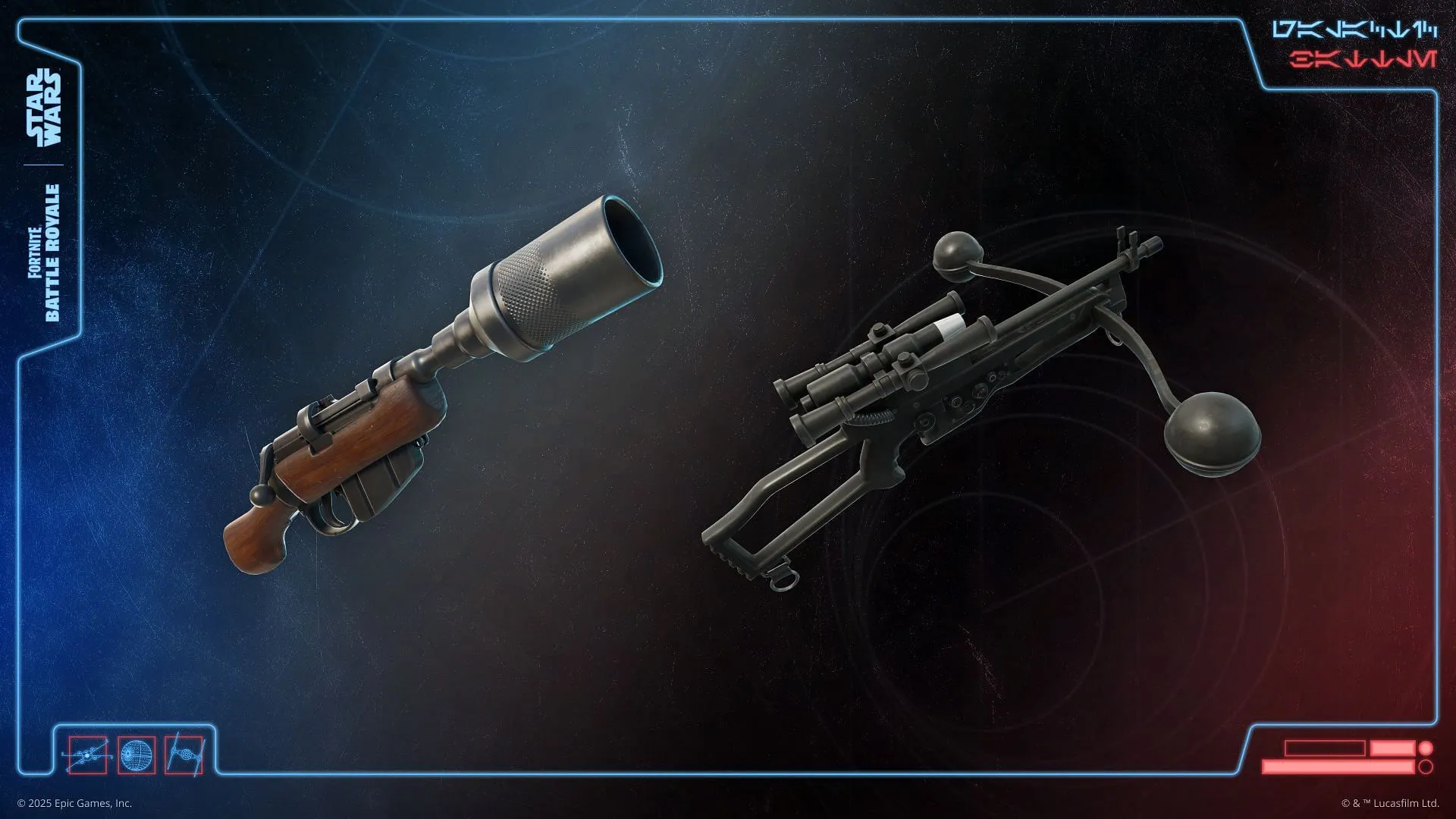 Wookiee Bowcaster and CA-87 Jawa Scatter Blaster in Fortnite (Image via Epic Games) Wookiee Bowcaster and CA-87 Jawa Scatter Blaster in Fortnite (Image via Epic Games)