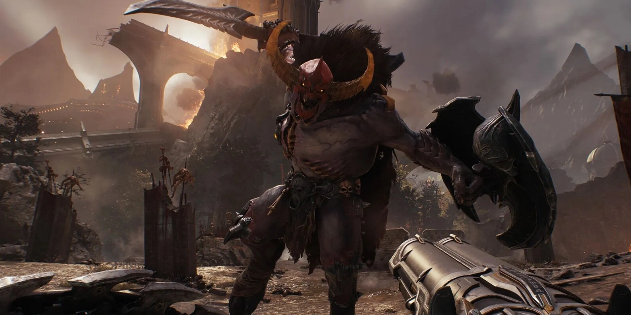 Slayer battles Hell Knight in DOOM: The Dark Ages