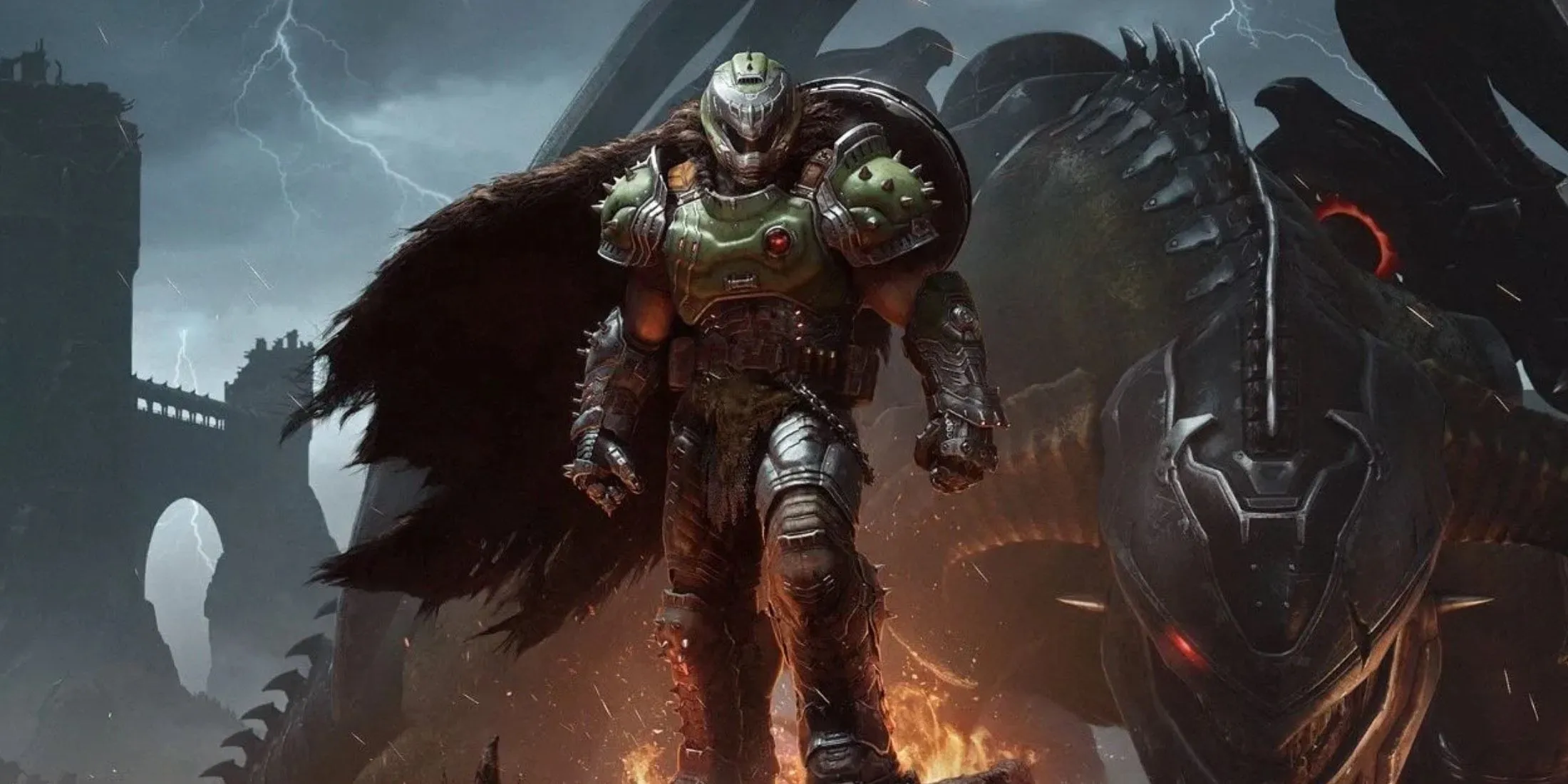Doom: The Dark Ages - Slayer Standing in Front of Dragon