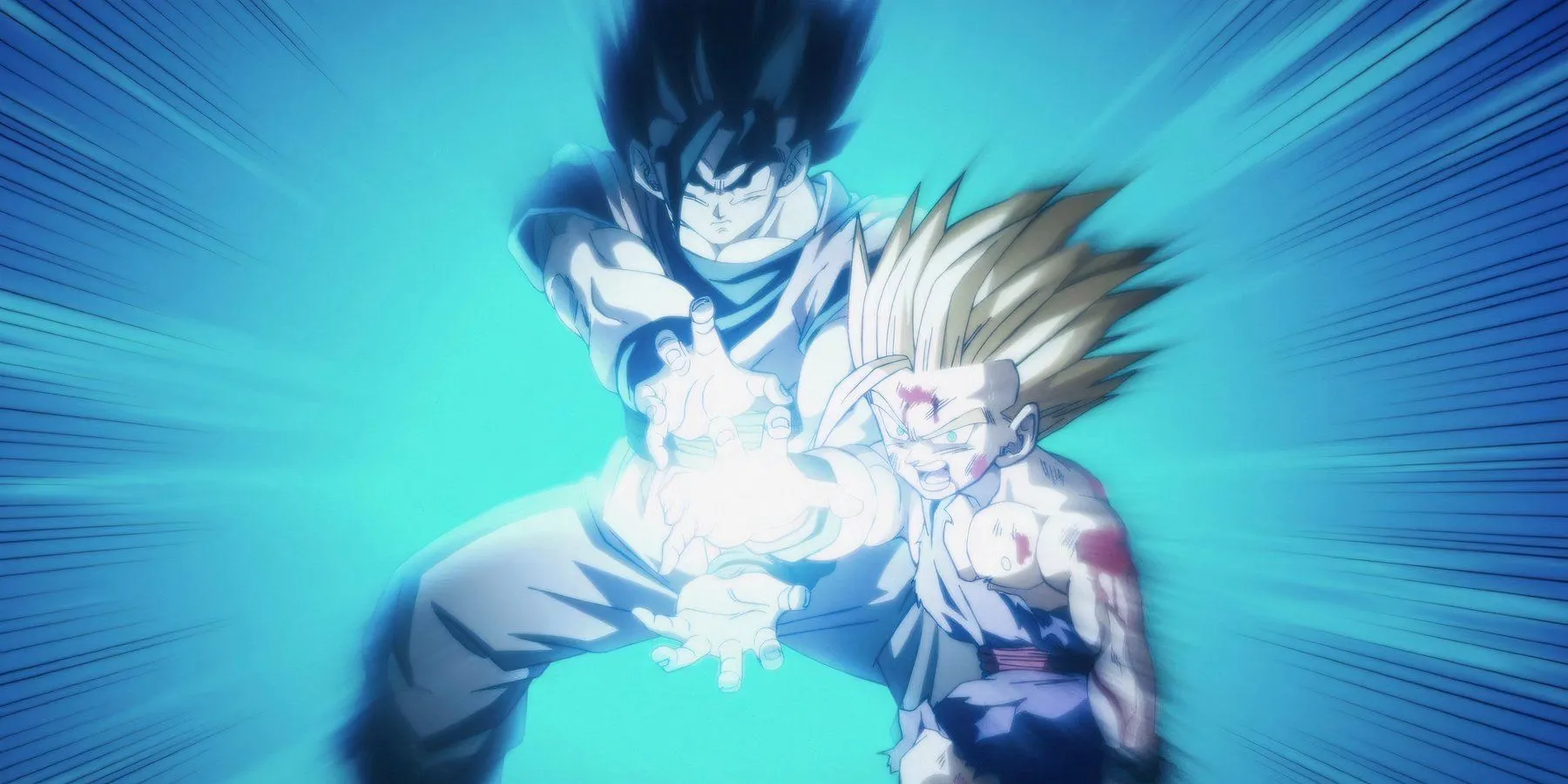 Goku and Gohan performing Father-Son Kamehameha during Cell fight Goku and Gohan performing Father-Son Kamehameha during Cell fight