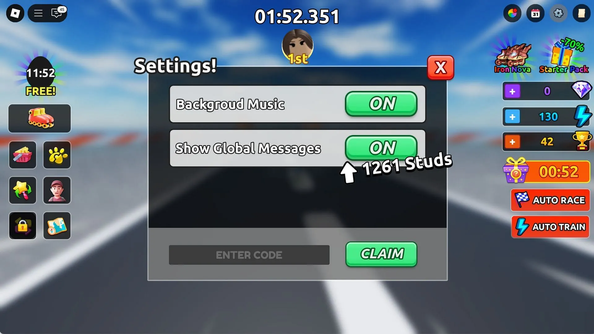 Redeem the active code (Image via Roblox) Redeem the active code (Image via Roblox)