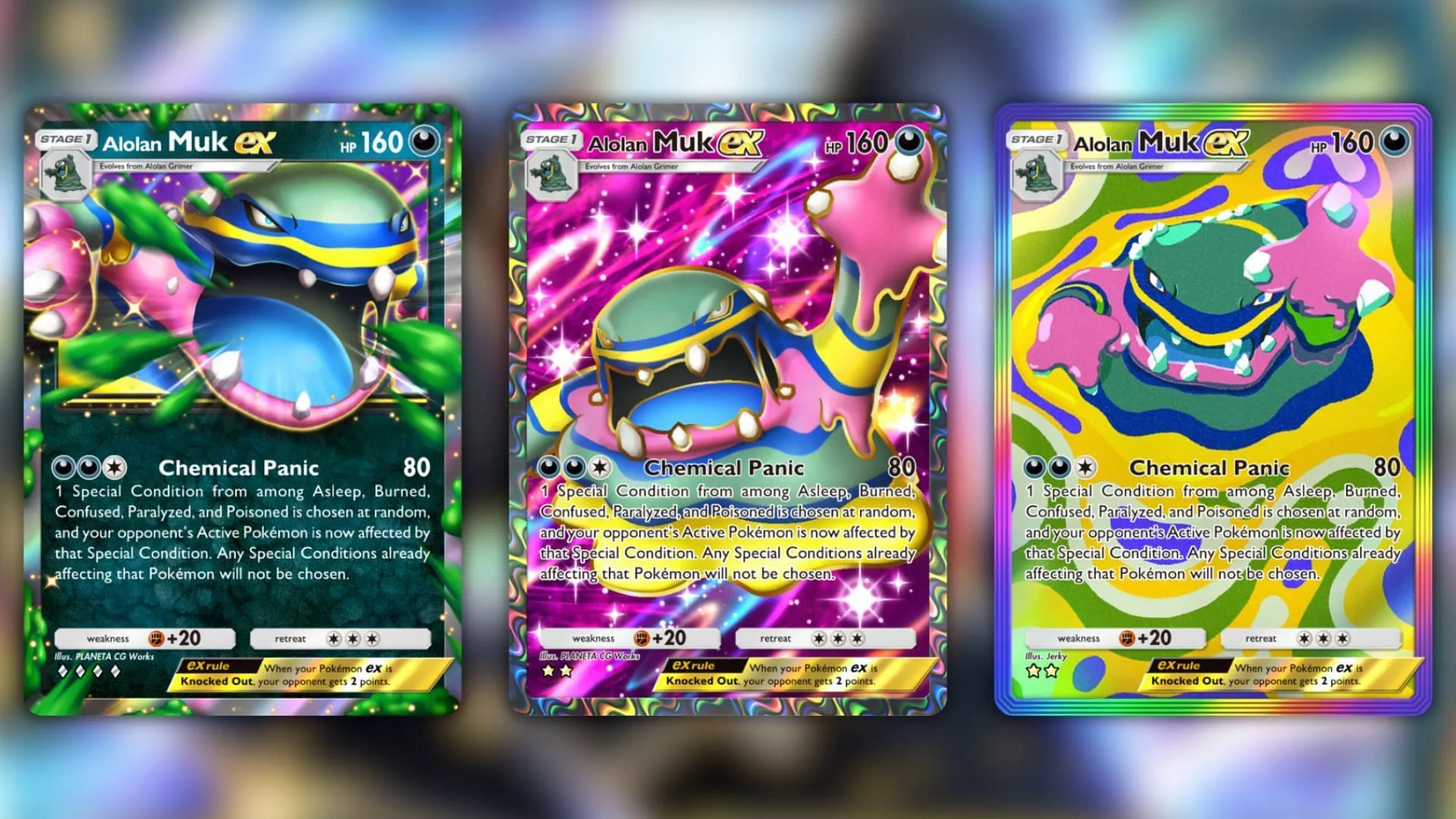 All Alolan Muk ex variants in the game (Image via The Pokemon Company) All Alolan Muk ex variants in the game (Image via The Pokemon Company)