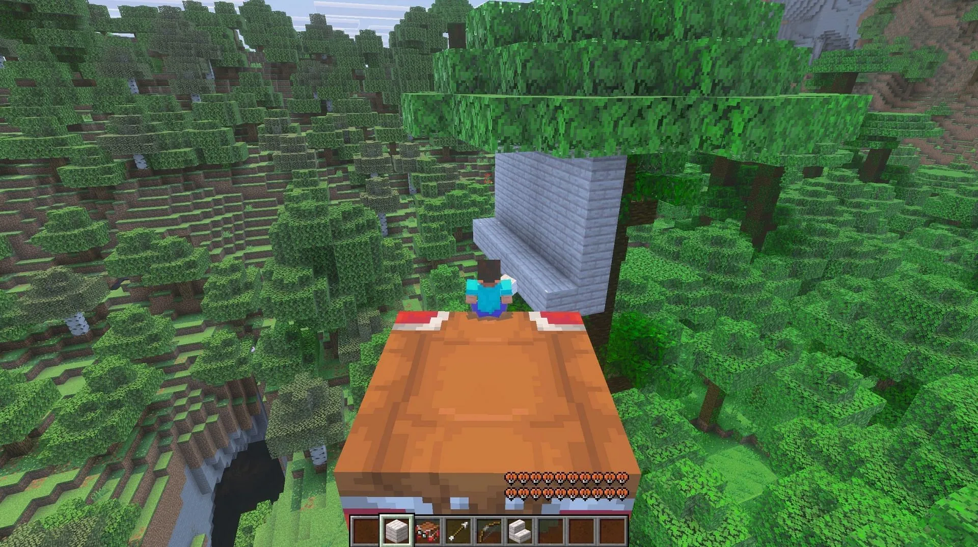 Happy ghasts can be used to build in tricky areas. Happy ghasts can be used to build in tricky areas.
