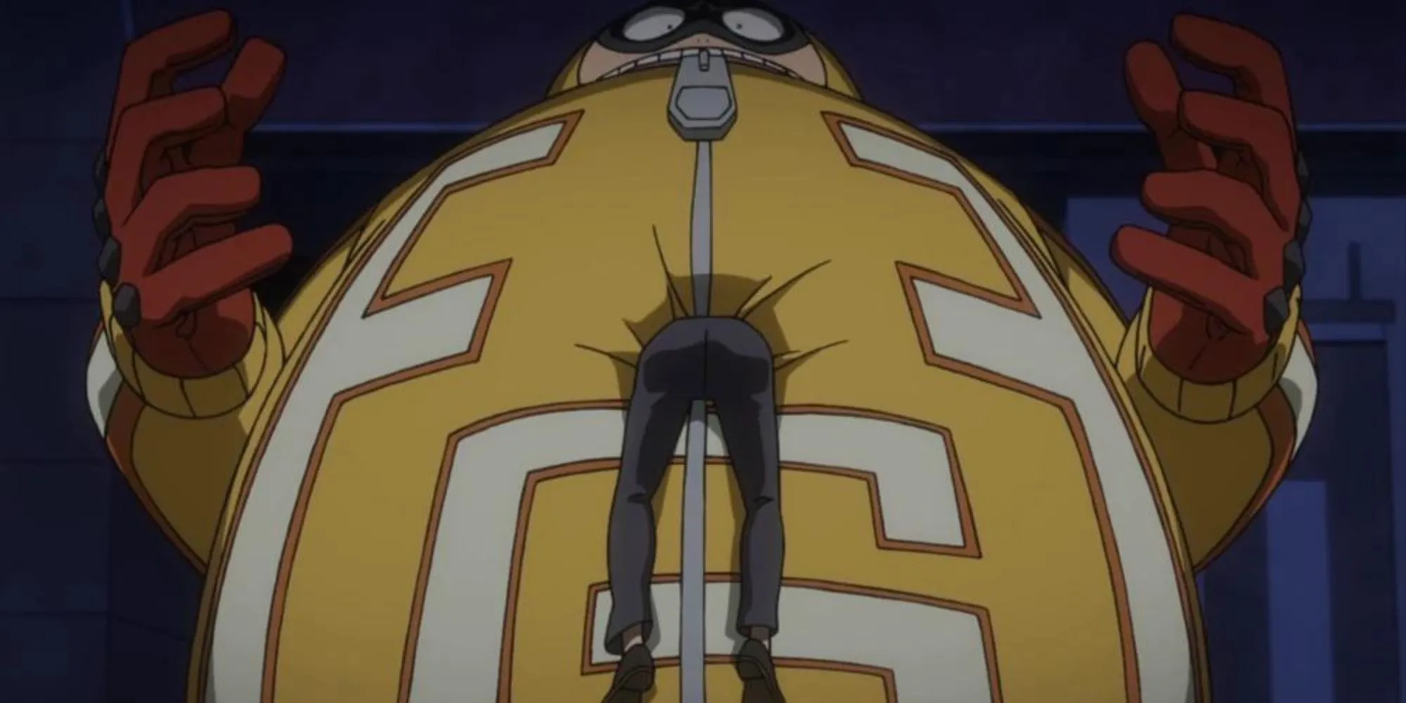 Fatgum restrains a villain with his Fat Absorption quirk in My Hero Academia Fatgum restrains a villain with his Fat Absorption quirk in My Hero Academia