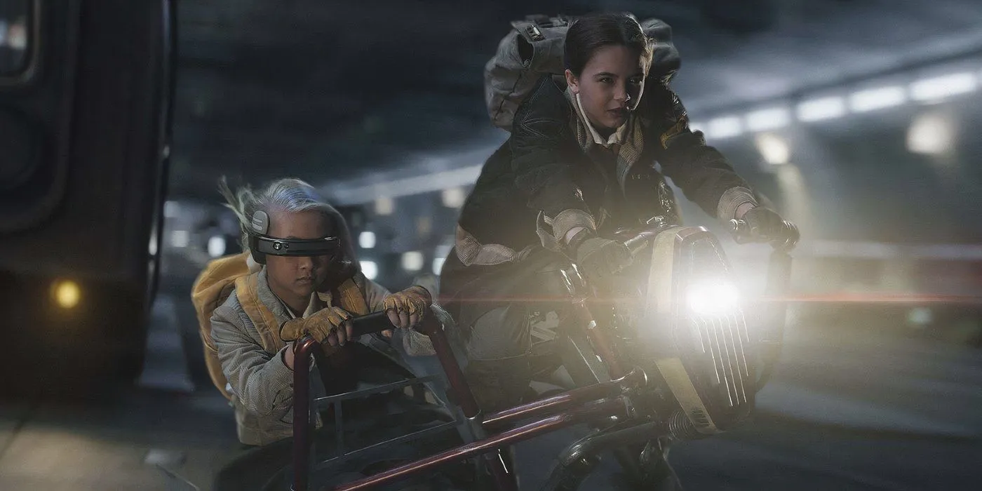 Fern and KB in Star Wars Skeleton Crew flying on a speeder