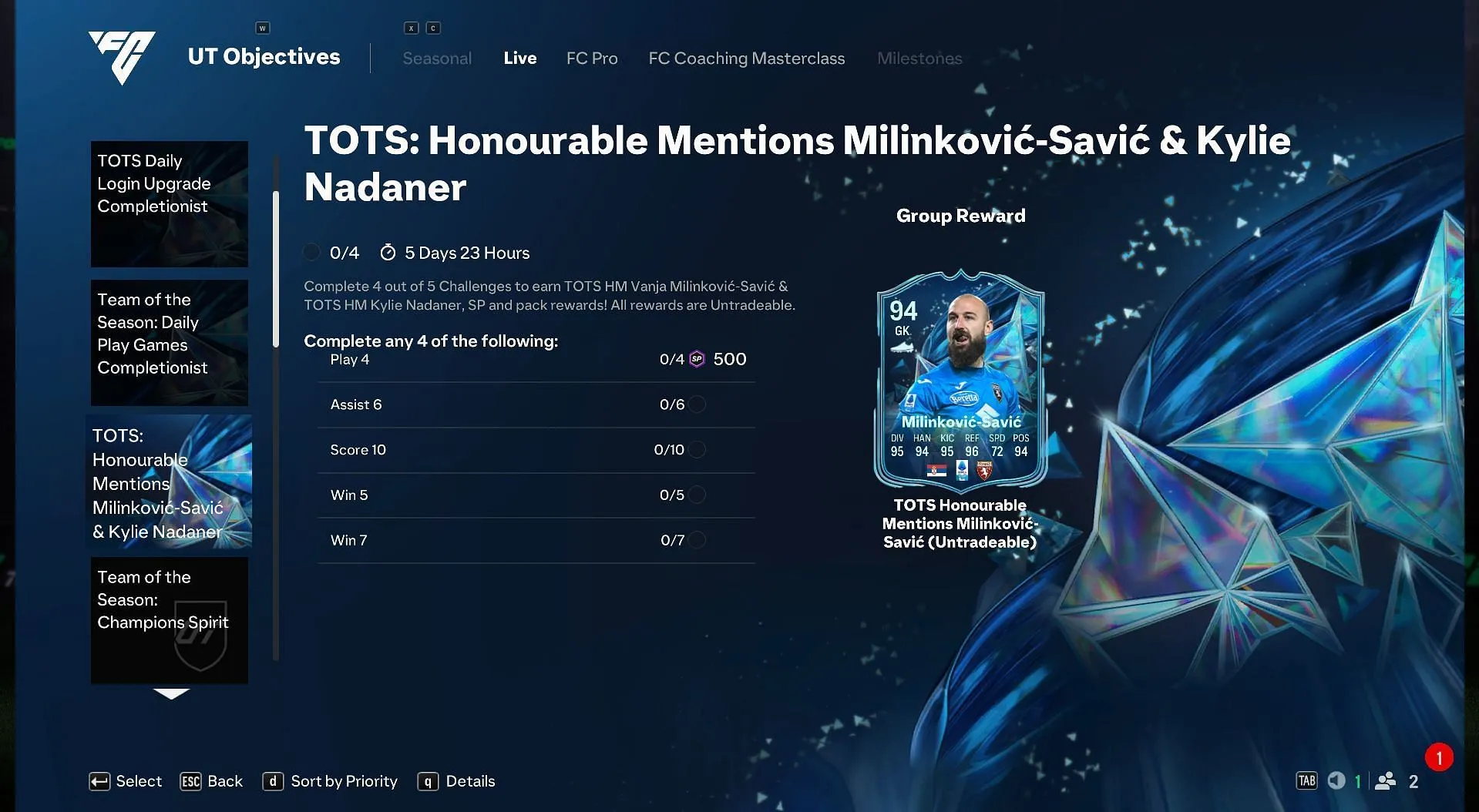 Vanja Milinkovic-Savic tasks (Image via EA Sports) Vanja Milinkovic-Savic tasks (Image via EA Sports)