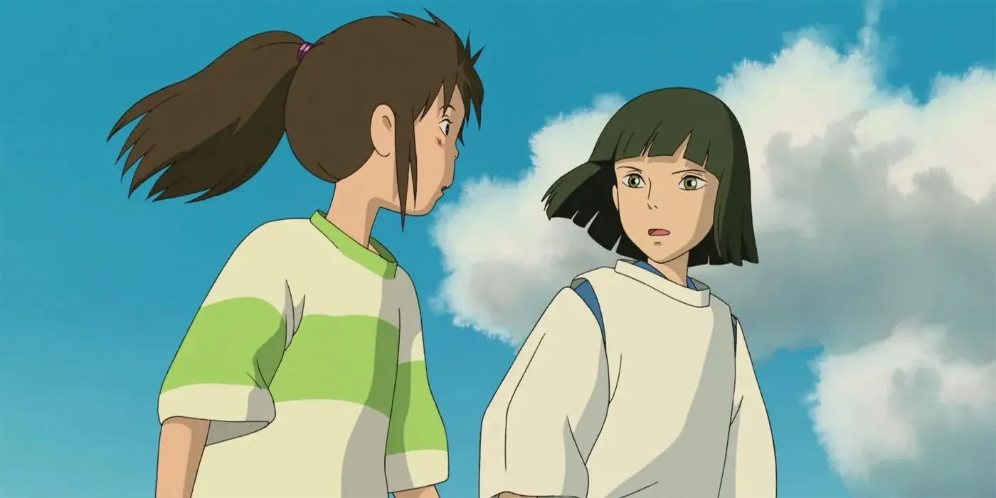 Chihiro and Haku saying goodbye