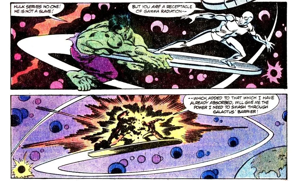 Hulk vs Silver Surfer fight from comic art Hulk vs Silver Surfer fight from comic art
