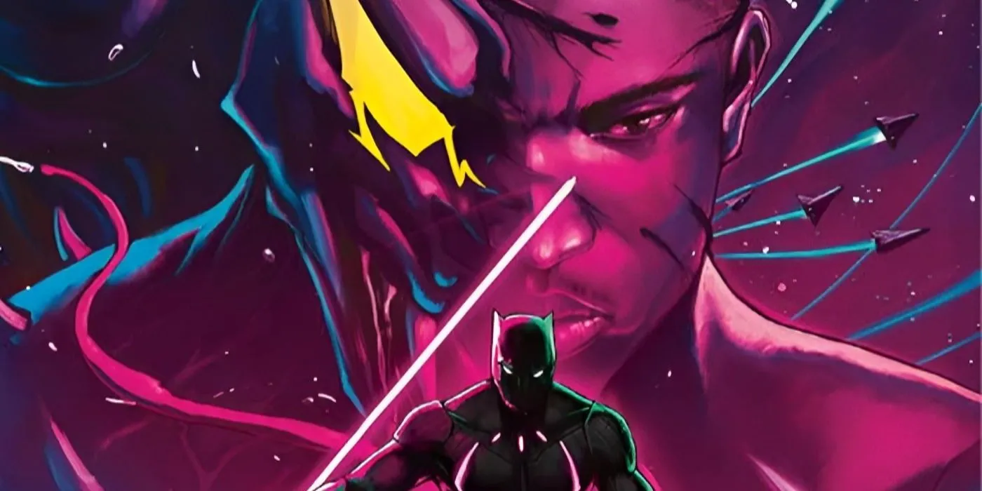 M'Baku looks down on T'Challa while ships fly by
