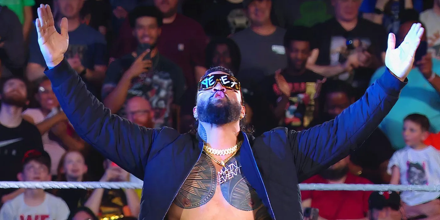 Jey Uso prior to a championship match with Seth Rollins during Monday Night Raw Jey Uso prior to a championship match with Seth Rollins during Monday Night Raw
