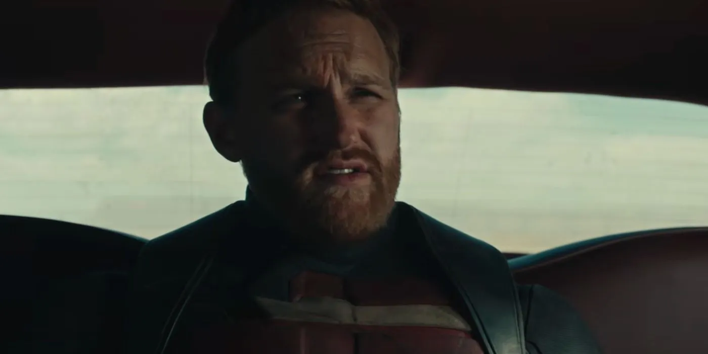 John Walker in Limo in Thunderbolts Trailer looking confused