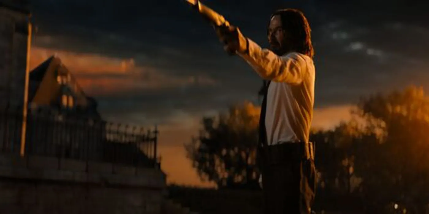 Keanu Reeves with a pistol in John Wick: Chapter 4