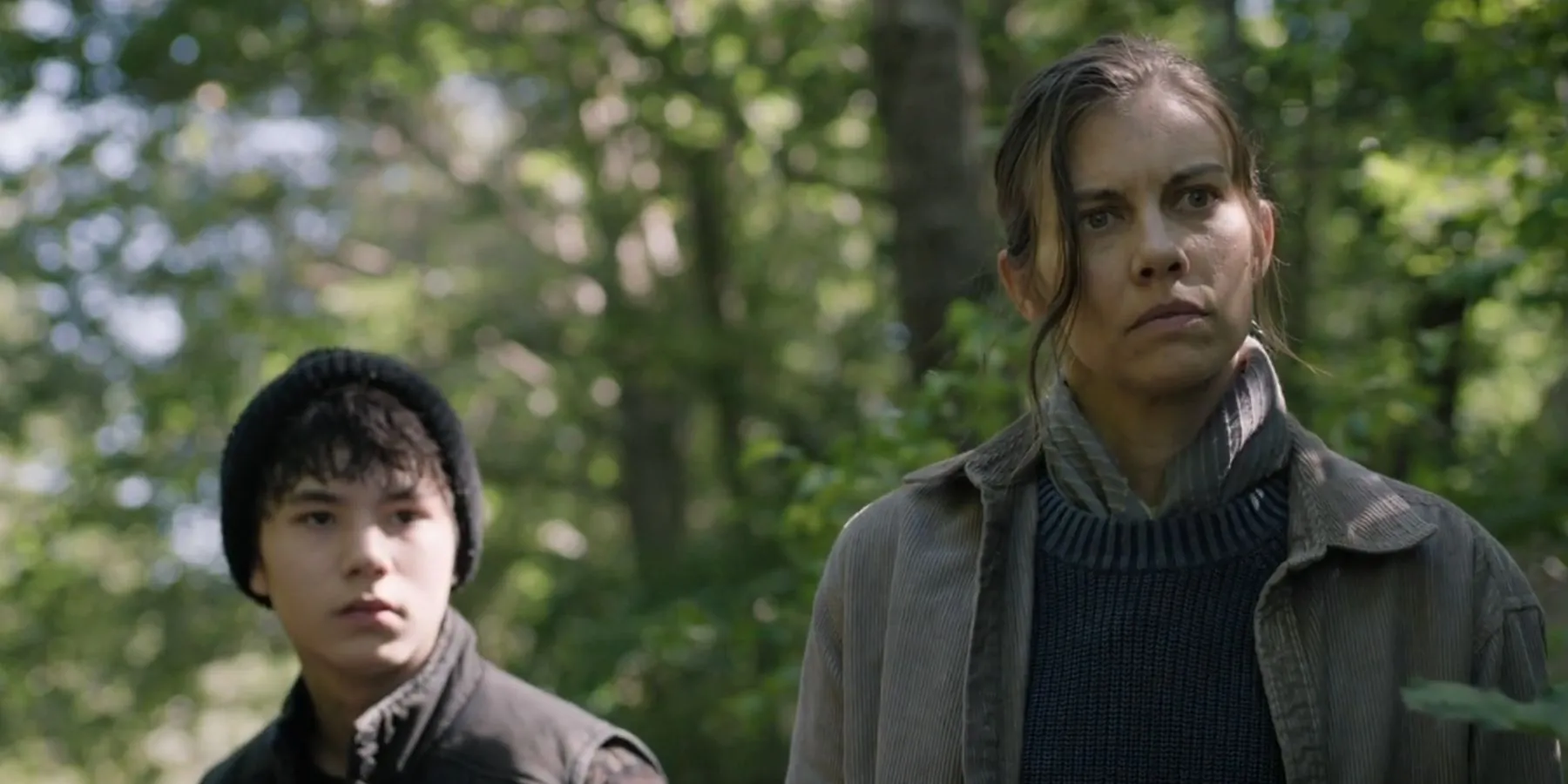 Hershel and Maggie in the woods