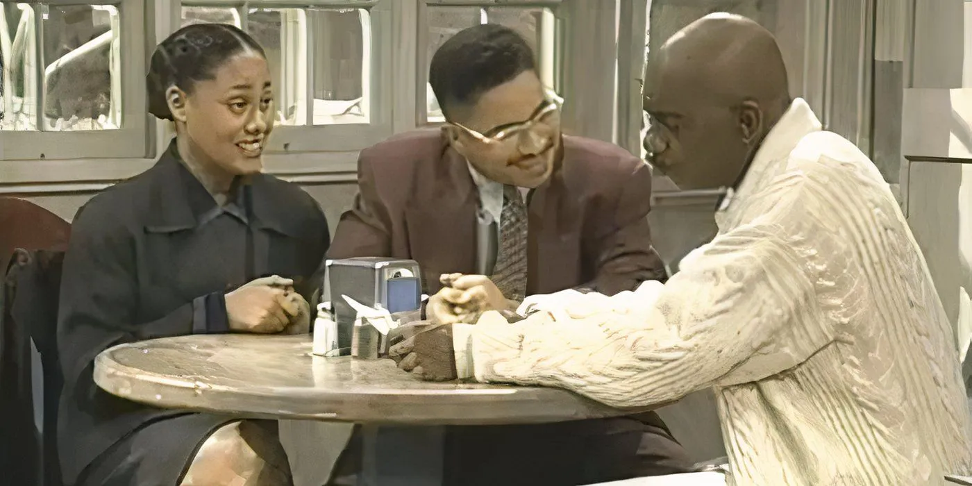 Lou Myers and friends at a lunch table in A Different World Lou Myers and friends at a lunch table in A Different World