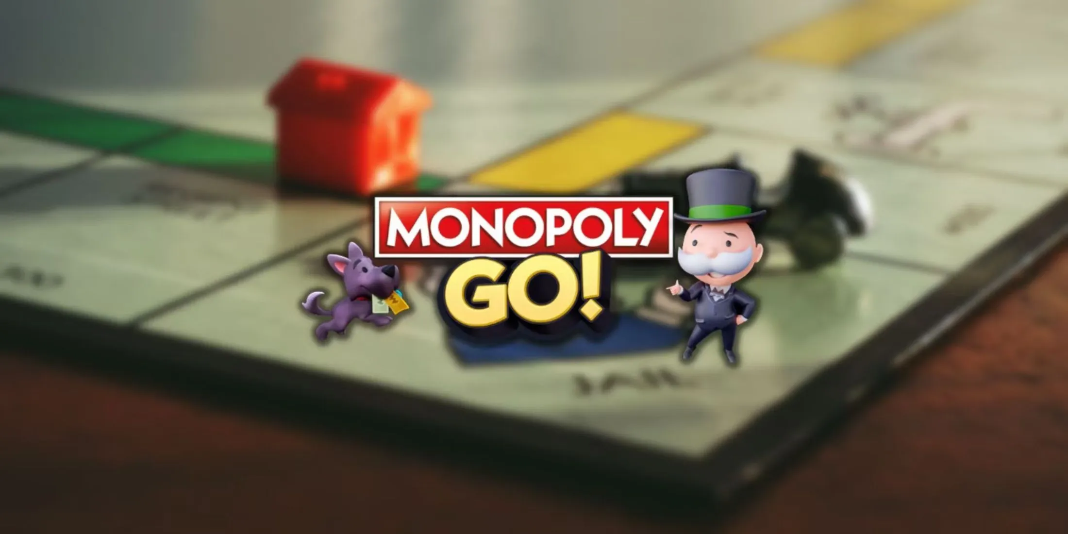 The Monopoly Go mascot with a dog The Monopoly Go mascot with a dog