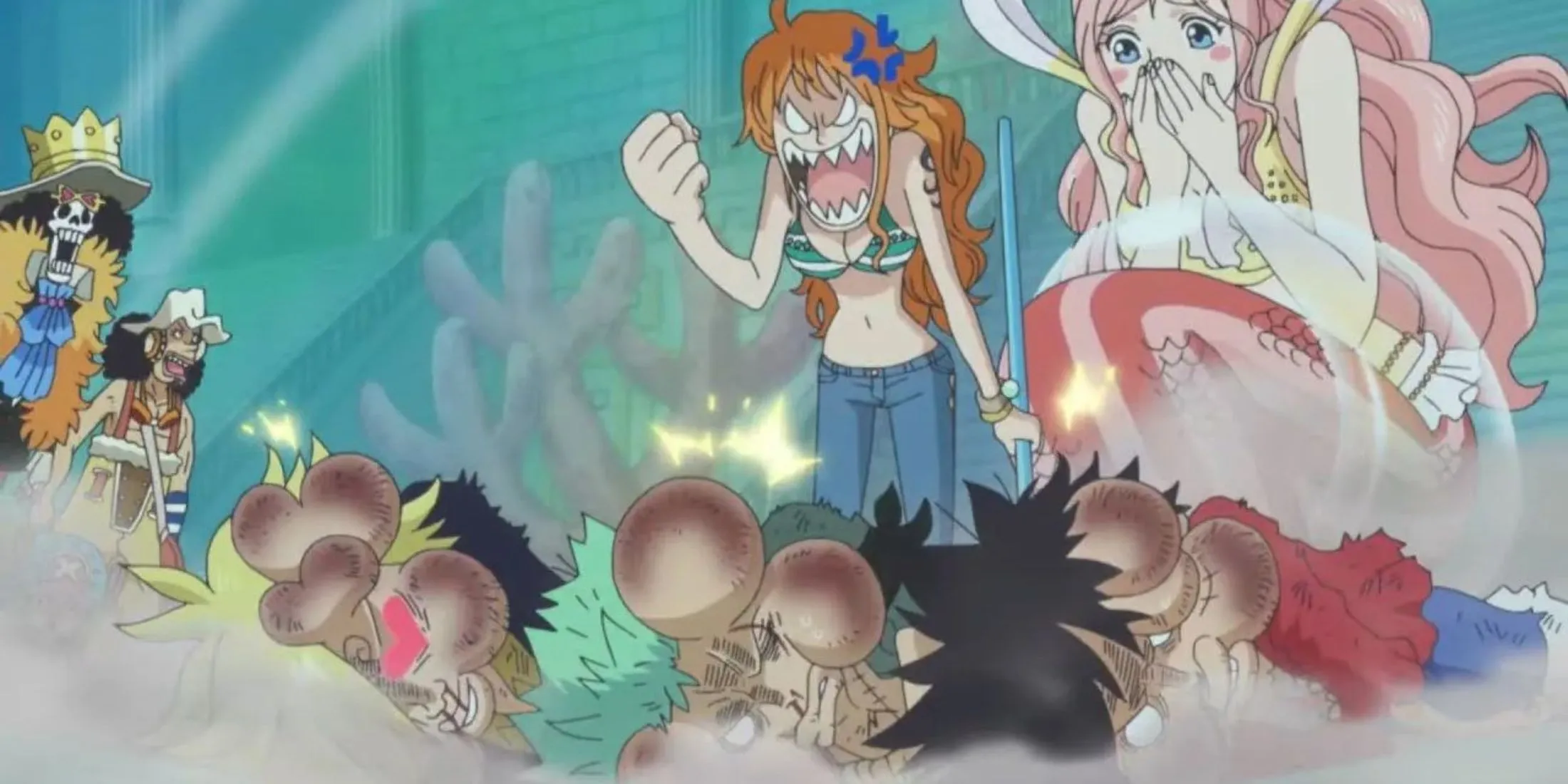 Nami reprimanding her crew