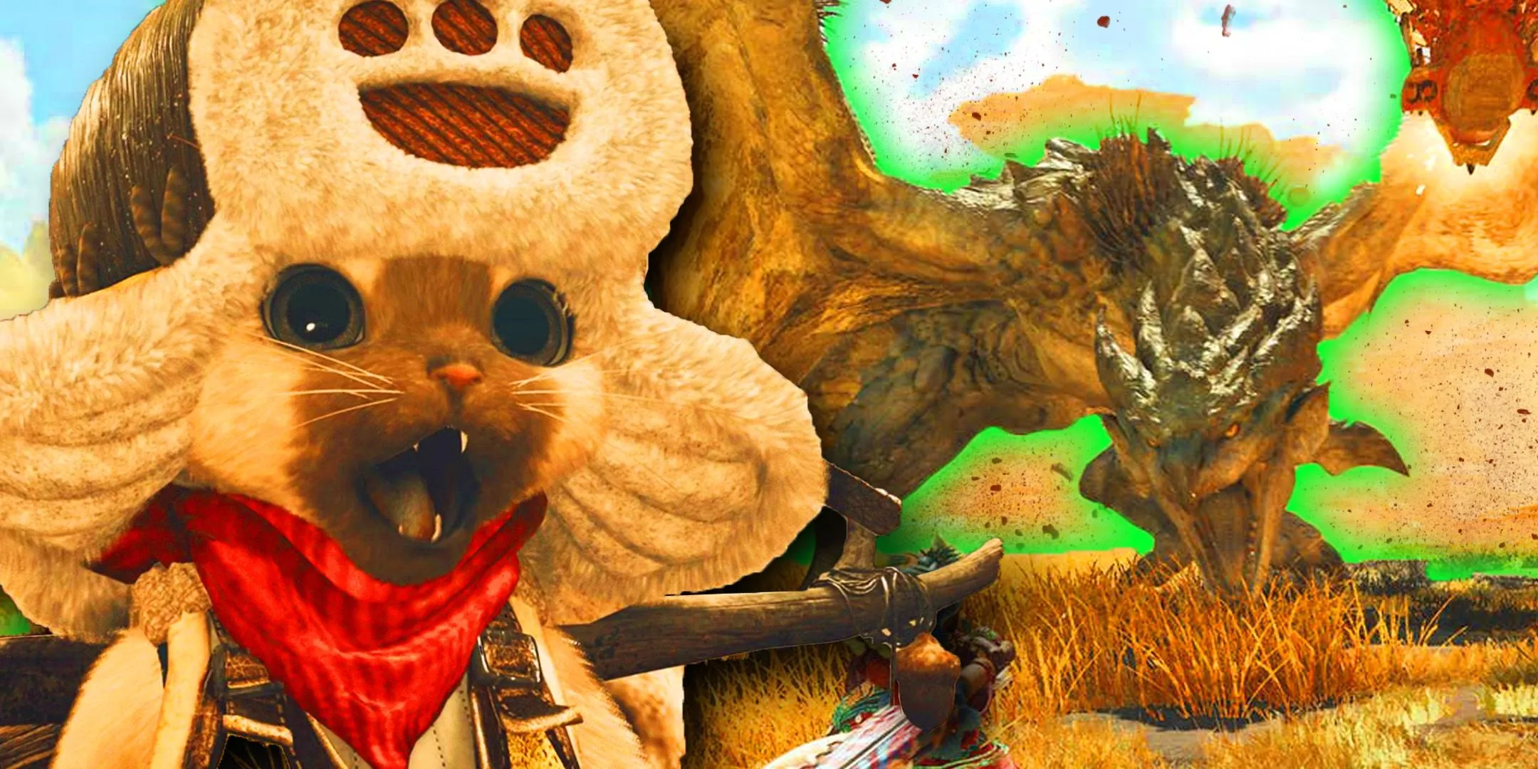 Palico and Rathian from Monster Hunter Wilds