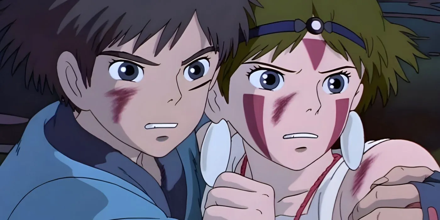 A shared moment between Ashitaka and San from Princess Mononoke