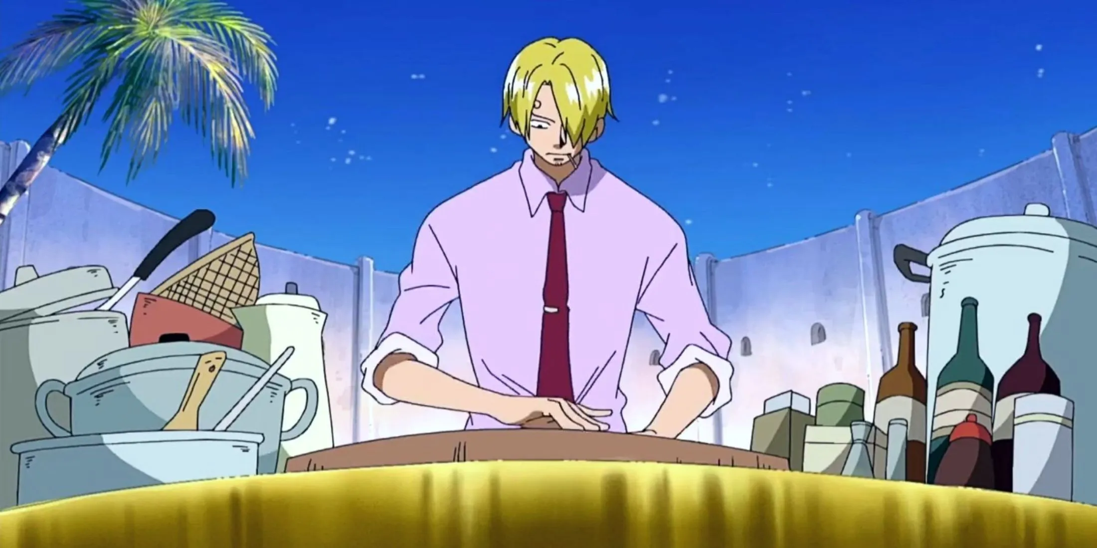 Sanji cooking a large meal