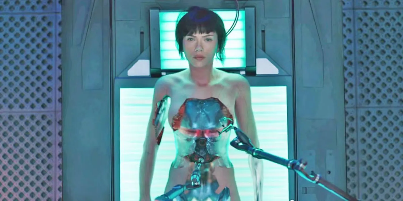 Scarlett Johansson in a pivotal scene from Ghost in the Shell Scarlett Johansson in a pivotal scene from Ghost in the Shell