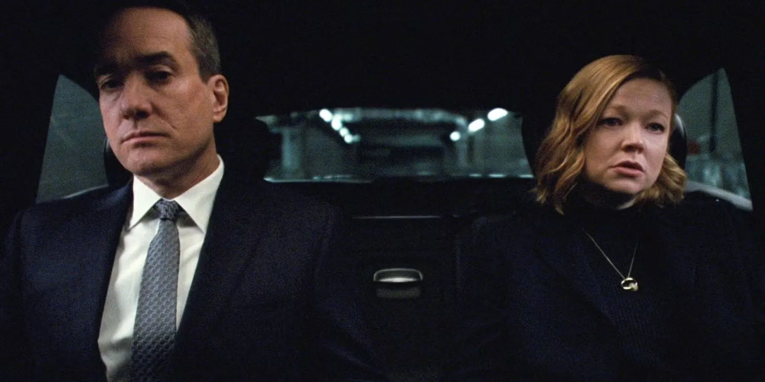 Shiv (Sarah Snook) and Tom (Matthew Macfadyen) in a car in the Succession finale Shiv (Sarah Snook) and Tom (Matthew Macfadyen) in a car in the Succession finale