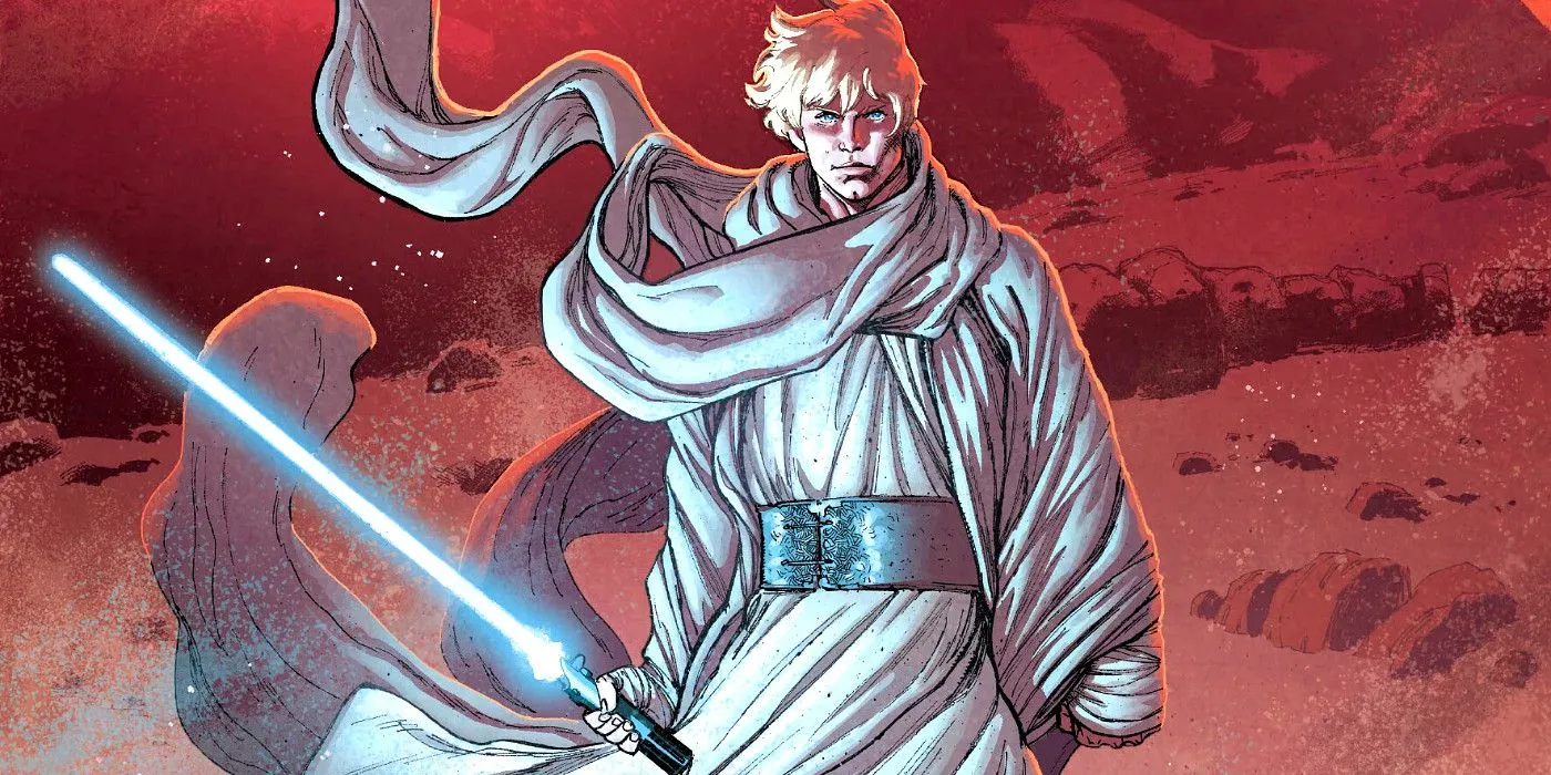 Luke Skywalker wielding his blue lightsaber on the cover of the Star Wars: The Ashes of Jedha comic. Luke Skywalker wielding his blue lightsaber on the cover of the Star Wars: The Ashes of Jedha comic.