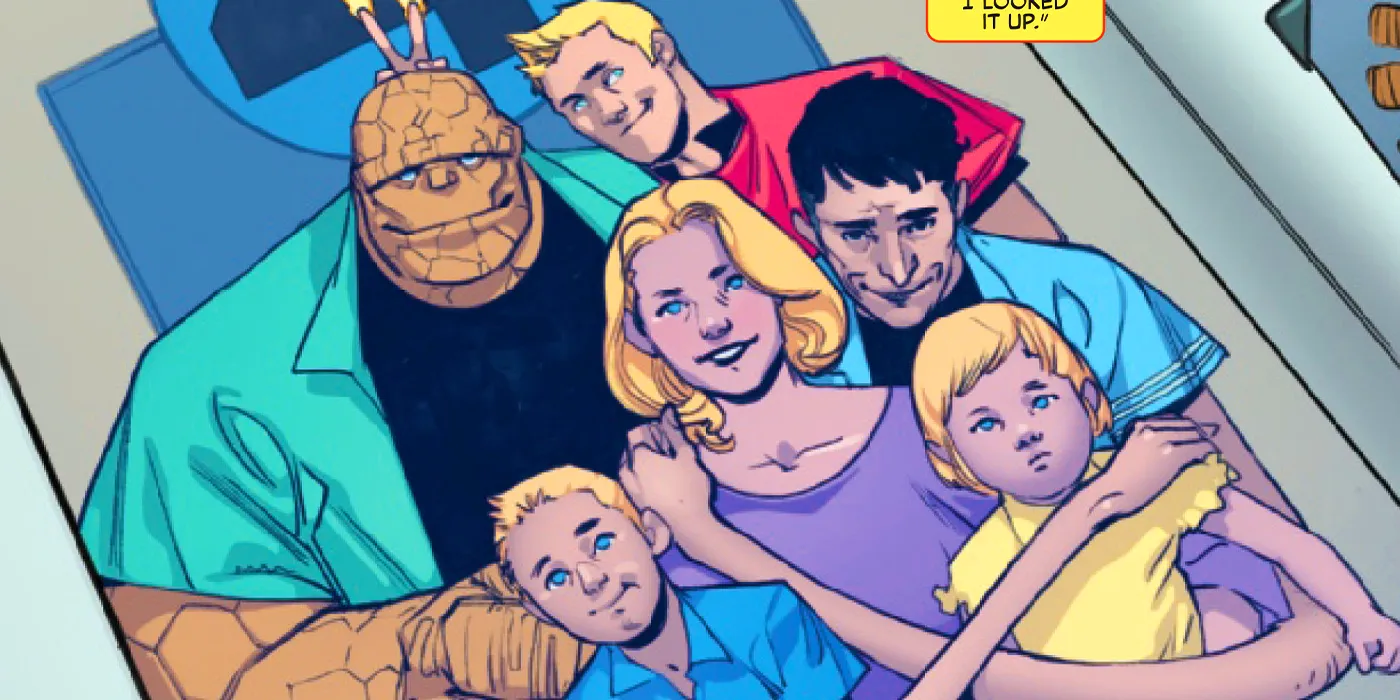 The Fantastic Four as a family with Franklin and Valeria Richards in Marvel Comics The Fantastic Four as a family with Franklin and Valeria Richards in Marvel Comics