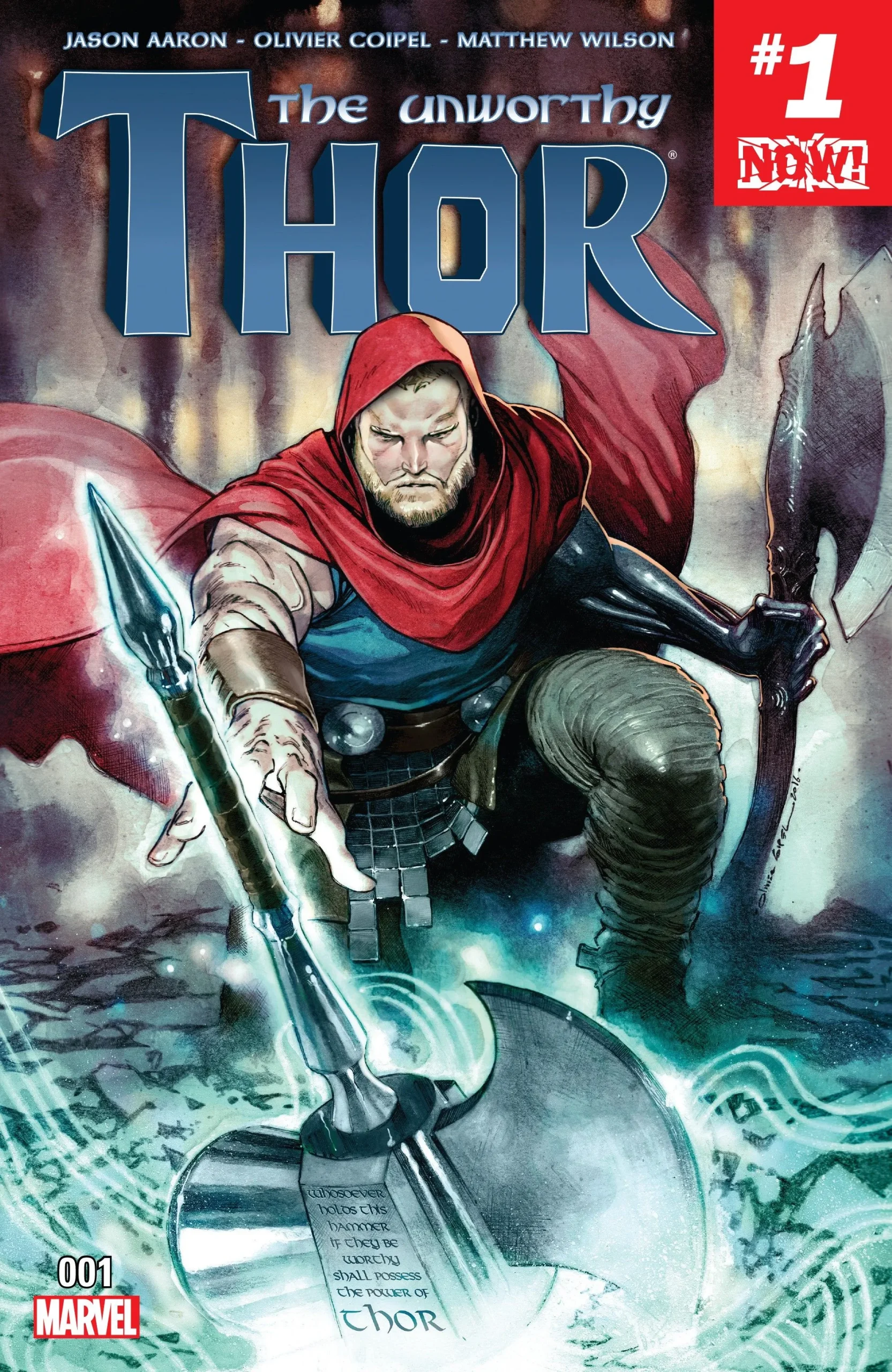 Thor reaches for a new hammer with his axe in his other hand. Thor reaches for a new hammer with his axe in his other hand.