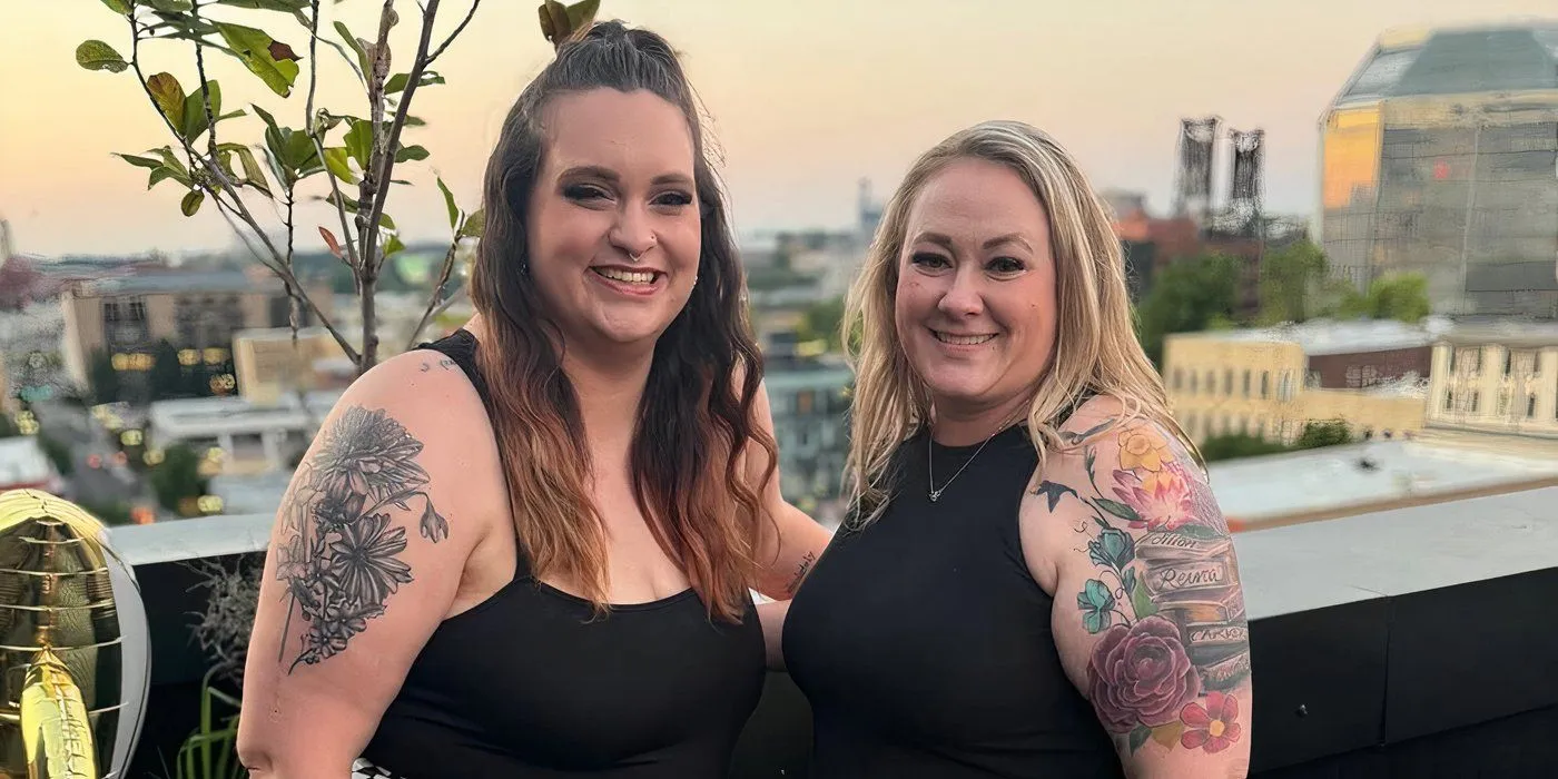 Polyfamily season 1 Taya & Alysia in black sleeveless tops showing their arm tattoos